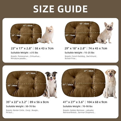 Washable Large Dog Bed 35x22 Inch - Silver Fox Faux Fur Supportive Pad, Non-Slip Bottom Durable Oval Pet Bed Indoor Outdoor for Medium Dogs Cats(Brown)