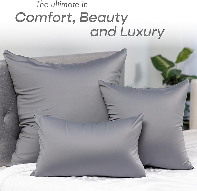 PILLOWY 12"x20" Throw Pillowcases (Cover Only) - 85/15 Nylon, Spandex - Luxurious, Silky, Stretchy & Soft - 1Pcs Solid Color - A Perfect Choice for Couch Chairs Sofa Bed Adult/Kids Bedroom, Dark Grey