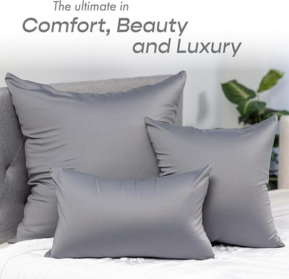 PILLOWY 26" x 26" Throw Pillow - Dark Grey: 1 PCS Luxurious Premium Microbead Pillow with 85/15 Nylon/Spandex Fabric. Forever Fluffy, Outstanding Beauty & Support. Silky, Soft & Beyond Comfortable