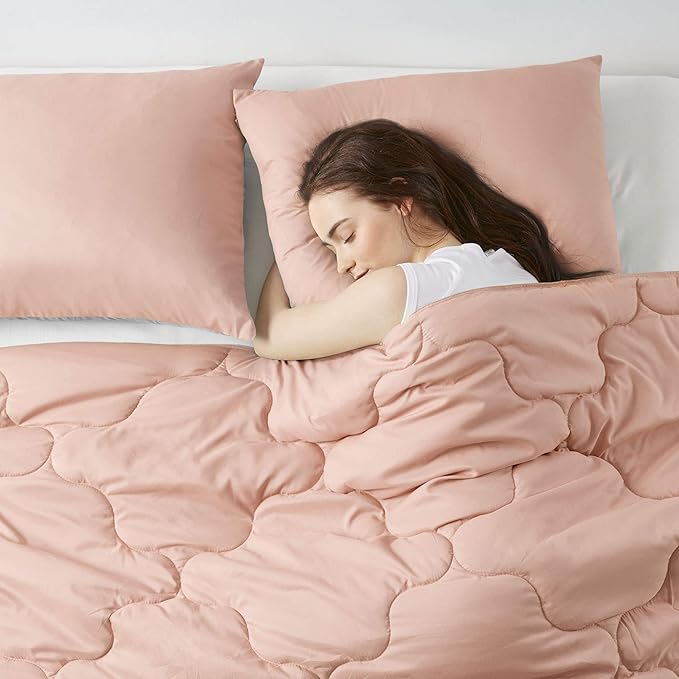 Comfort Spaces Vixie Reversible Comforter Set - Trendy Casual Geometric Quilted Cover, All Season Down Alternative Cozy Bedding, Matching Sham, Coral/Gray, Twin/Twin XL 2 piece