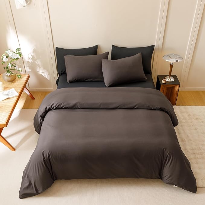 CLOTHKNOW Dark Brown King Size Comforter Set 3Pcs Mocha Coffee Bedding Comforter Sets Soft Brown Comforter Men Women Comforter with 2 x Pillow Cases