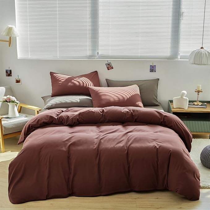 Wellboo Dark Rust Comforter Sets Queen Solid Brick Red Bedding Comforters Women Plain Blackish Red Warm Quilts Modern Pure Fired Red Blanket All Brown Red Comforters Vintage Dark Fuchsia Bed