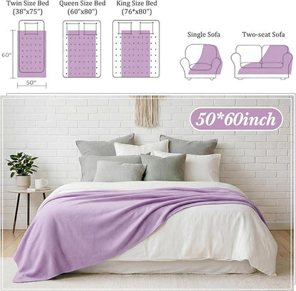 Kinlop Fleece Blanket Bulk 60 x 50 Inch Soft Lightweight Fleece Cozy Blanket Warm Throw Plush Pet Throw for Bed Couch Sofa Home Office Wedding Gifts Travel Camping(Light Purple)