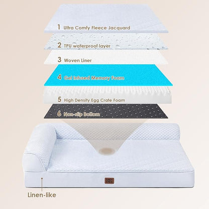 EHEYCIGA XXL Dog Bed Memory Foam, Orthopedic Giant Dog Bed Jumbo with Washable Removable Cover, Waterproof Pet Sofa Couch with Nonskid Bottom, 48x35x7.5, Washblue