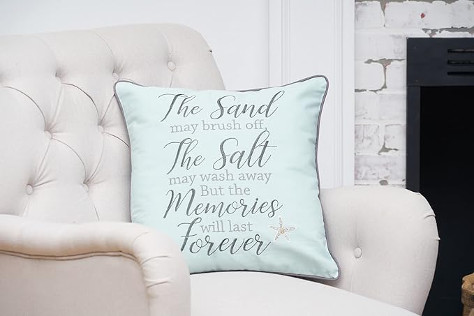 C&F Home "The Sand May Brush Off Cotton Blend Embroidered Accent Throw Pillow 18" x 18" Beach House Coastal Nautical Summer Starfish Home Living Room Sofa Couch Chair Bed Bedroom Beach House Decor
