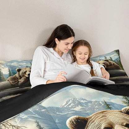 Erosebridal Nature Forest Bear Comforter Set Toddler Size Wild Animals Forest Bedding Set for Child Boys Girls | Rustic Cabin Woodland Brown Bear Comforter Mountain Hunting Wildlife Duvet Insert