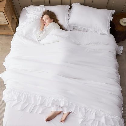 Andency White Twin Size Comforter Set(66x90Inch), 2 Pieces(1 Ruffle Comforter and 1 Pillowcase) Lightweight Fluffy Bedding Comforter Sets for Kids, All Season Soft Microfiber Bedding Set