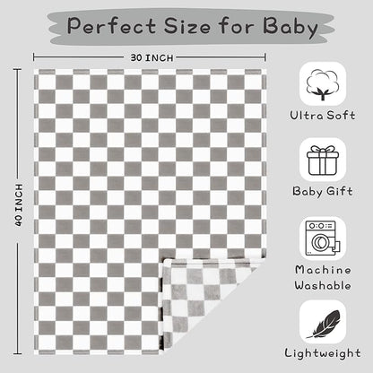 Yurhap Checkered Baby Blanket Fleece Baby Blankets Neutral for Boys Girls, Super Soft Warm Lightweight Infant Toddler Newborn Receiving Gifts for Crib Stroller, 30x40 Inch, Greige