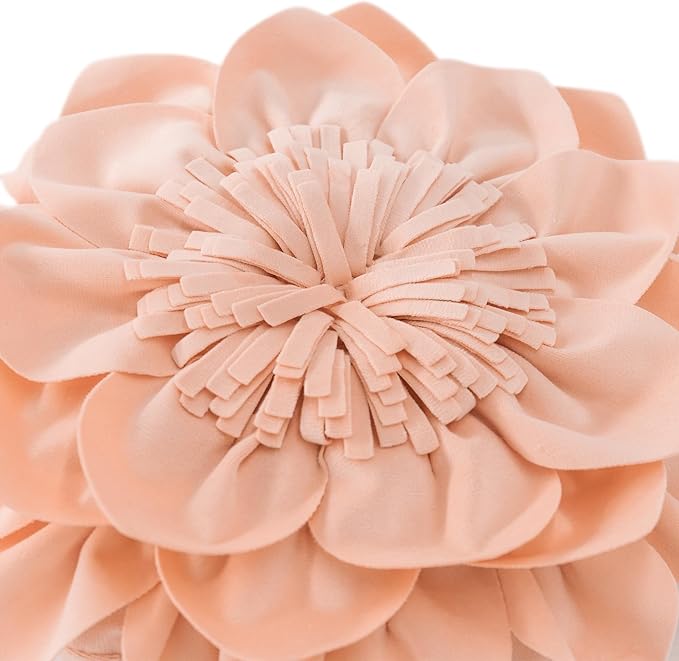 Decorative Throw Pillow 3D Flower Round Pillow Accent Handmade Cushion with Insert for Couch Bed Home Decor 14 Inch Peach Pink