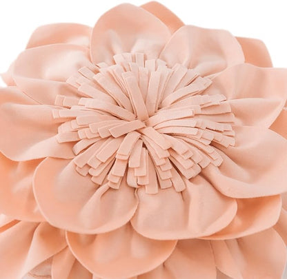 Decorative Throw Pillow 3D Flower Round Pillow Accent Handmade Cushion with Insert for Couch Bed Home Decor 14 Inch Peach Pink
