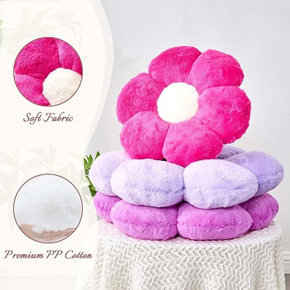 Hot Pink Flower Pillow, 17.7" Flower Shaped Plush Decorative Throw Pillow for Bed