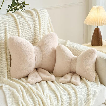 Xuyier Bow Pillows, Bow Shaped Decorative Throw Pillows for Couch Bed, Aesthetic Cute Home Decor Accent Pillows (Beige, Small-12 Inches)