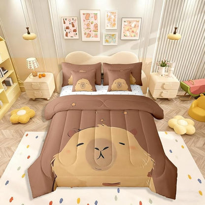Erosebridal Cartoon Capybara 7 Piece Bedding Set King Size,Zoo Animal Bed in a Bag,Farmhouse Rustic Bed Set Includes Comforter, Sheet Set, Pillowcases & Pillow Covers All Season Bedroom Decor