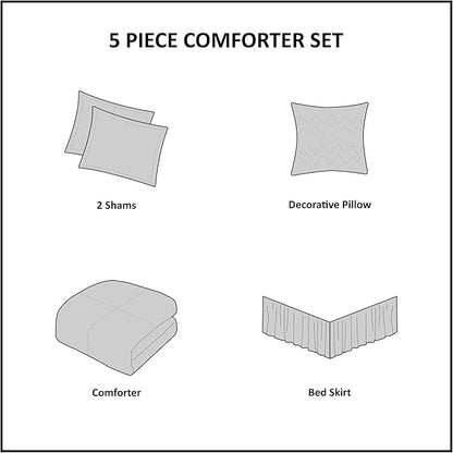 Comfort Spaces Enya Comforter Set-Modern Floral Design All Season Down Alternative Bedding, Matching Shams, Bedskirt, Decorative Pillows, Queen (90"x90"), Purple