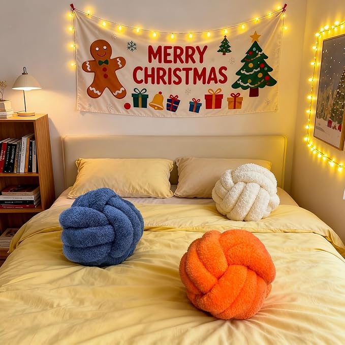Knot Pillow Ball Plush - Decorative Throw Pillows for Bed Relieve Stress, Round Knot Cushion for Sofa Decor Pet Toy, Orange 12 inch