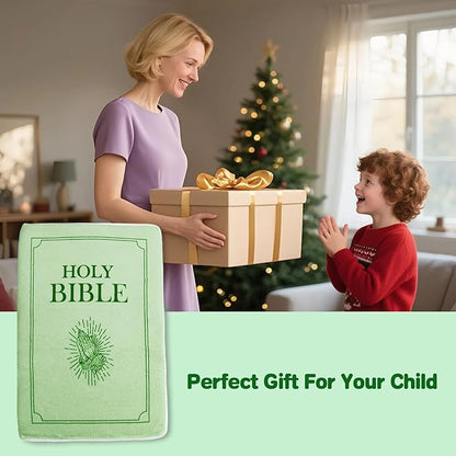 Bible Pillow Book Plush That Opens, Cozy Faith Bible Plushies, for Kids Adults Christian Gifts, Decoration for Bedrooms, Living Rooms (Green)