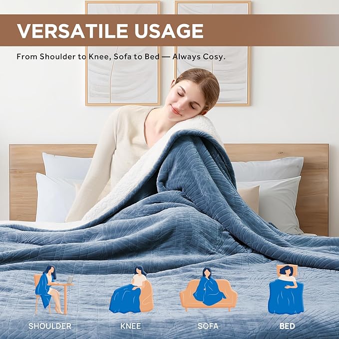 Westinghouse Electric Blanket Full, Flower Jacquard Heated Blanket Full Size with 10 Heating Levels and 1-12 Hours Auto-Off, Flannel to Sherpa Reversible, Machine Washable (72" x 84", Blue)