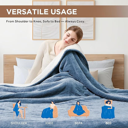 Westinghouse Electric Blanket King, Flower Jacquard Heated Blanket King Size with 10 Heating Levels and 1-12 Hours Auto-Off, Flannel to Sherpa Reversible, Machine Washable (90" x 100", Blue)