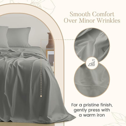 100% Egyptian Cotton XLTwin Sheets Set, 800TC Sateen Weave 3 PC Twin XL Bed Sheets, Fully Elasticated Sheet & Pillowcase Sets, Soft & Comfy No lint Machine Washable Fade Resistant- Silver