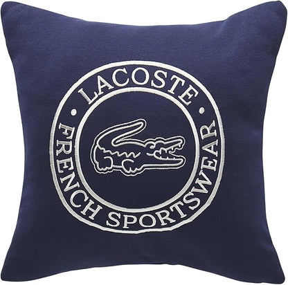 Lacoste Sportswear Decorative Pillow – 16" x 16" Square Throw Pillow for Bed Sofa Couch, Embroidered Crocodile Logo, Ultra Soft Sweatshirt Knit Cotton and Polyester Blend, Machine Washable, Navy