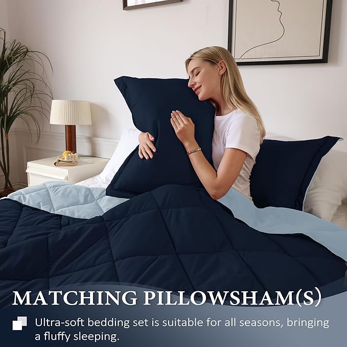 downluxe California King Comforter Set - Blue and Sapphire Cal King Comforter Set, Soft Bedding Sets for All Seasons - 3 Pieces - 1 Comforter (104"x96") and 2 Pillow Shams(20"x36")
