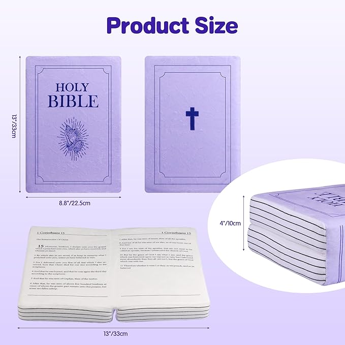 Bible Pillow Book Plush That Opens, Cozy Faith Bible Plushies, for Kids Adults Christian Gifts, Decoration for Bedrooms, Living Rooms (Purple)