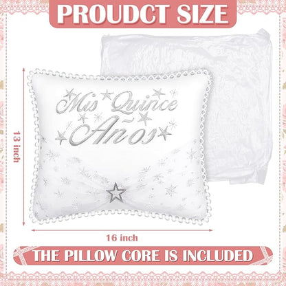 Quinceañera Pillow 13 x 16 Inches White 15th Birthday Lace Pillows with Pillowcase Quinceanera Gift Decoration for Girls Chairs Sofas Ceremony Souvenir