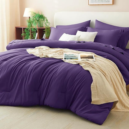 CozyLux Full Size Comforter Set Purple, 7 Pieces Bed in a Bag Full Comforter Set with Sheets, Soft Bedding Set with Down Alternative Comforter, Fitted Sheets, Flat Sheets, Pillow Shams and Pillowcases