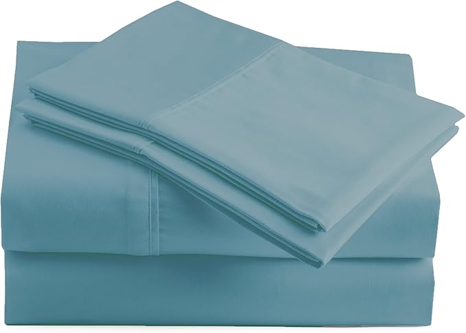 Peru Pima 415 Thread Count Percal California King Sheet Set - 100% Peruvian Pima Cotton, 4 Piece (Flat, Fitted, 2 Pillowcases) - Cooling, Deep Pocket, Hotel Quality Bedding - Light Denim