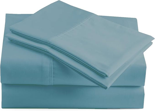 Peru Pima 415 Thread Count Percal California King Sheet Set - 100% Peruvian Pima Cotton, 4 Piece (Flat, Fitted, 2 Pillowcases) - Cooling, Deep Pocket, Hotel Quality Bedding - Light Denim