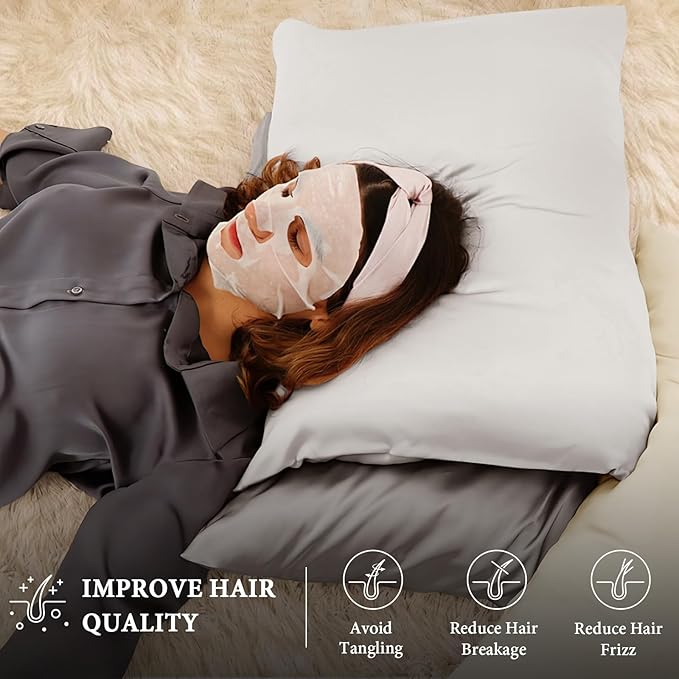 BHZ White Satin Goose Down Feather Pillows King Size with Pillowcase for Hair and Skin, Cooling Pillow Cases Similar to Silk Pillow Cases, Decorative for Women, Mom Men