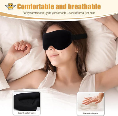 100% Light Blocking Sleep Mask Set, Only 0.73oz Light Comfortable 3D Contoured Memory Foam, Blink Freely Eye Masks for Sleep, Travel, Nap, for Men Women Side Sleeper, Black