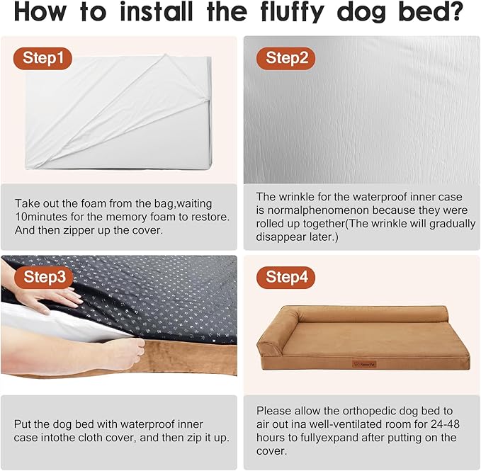 Orthopedic Dog Bed for Large Dogs, 44"x32"x6" Memory Foam Pet Bed with Washable Microsuede Cover, TPU Waterproof Liner & Nonskid Bottom, for Indoor, Outdoor, Crate ＆ Car Use, Khaki
