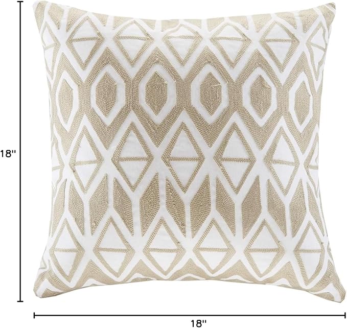 Harbor House Modern Design Decorative Pillow Hypoallergenic Sofa Cushion Lumbar, Back Support, Square 18" x 18", Anslee, Cotton Geometric Taupe
