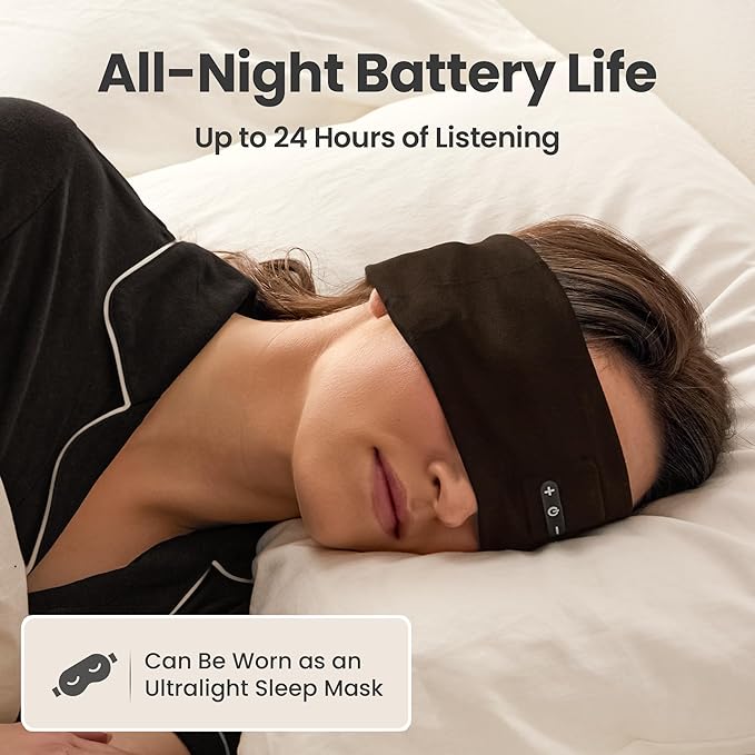 SleepSound Loose-Fitting Bluetooth Sleep Headband Speakers for Sleeping, Soft Headphones for Sleeping On Side, 20 Hr Battery, Wireless Sleep Headphones, Snoozeband Headband Earphones for Side Sleepers