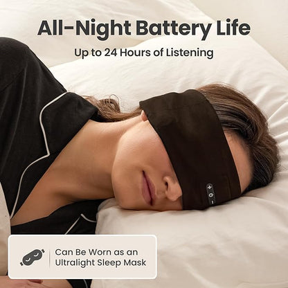 SleepSound Loose-Fitting Bluetooth Sleep Headband Speakers for Sleeping, Soft Headphones for Sleeping On Side, 20 Hr Battery, Wireless Sleep Headphones, Snoozeband Headband Earphones for Side Sleepers