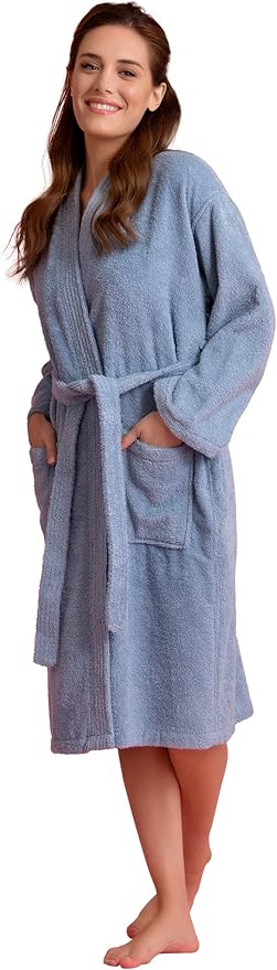 Soft Touch Linen Women's Robe Terry Cotton Cloth- Kimono Style- Thick, Breathable & Comfortable- Lightweight & Absorbent