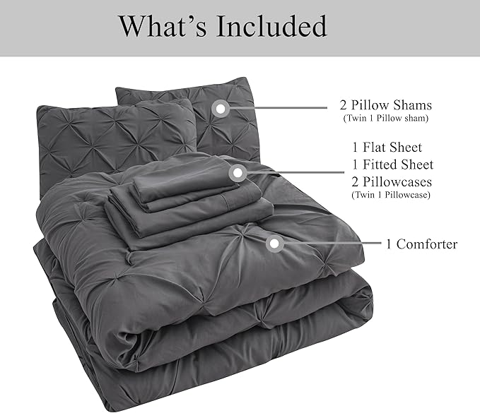 LANE LINEN Queen Comforter Set - 7 Pc Bed in a Bag, Ultra Smooth Microfiber All Season - Queen Comforter Set with Sheets, Pillowcases & Shams - Very Soft Bedding for Daily Sleep - Grey | Extra puffy feel, Very soft feel, Light all season, Easy care dai...