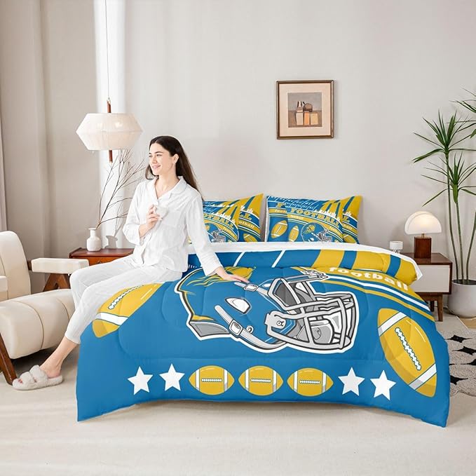 Feelyou Football 7 Pieces Comforter Sets Twin Size Kids Bedding Set for All Season Rugby Sports Football City Bed in a Bag with Comforter, Sheets, Pillowcases & Cushion Cover