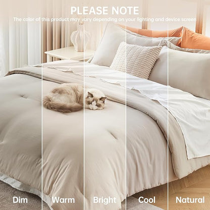 MUXHOMO Full Comforter Sets, All Season Ultra Soft Down Alternative Bedding - 3 Piece Lightweight Bed Set Includes 1 Comforter (82"x86") and 2 Pillow Shams (20"x26"), Linen