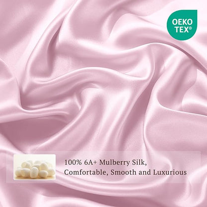 THXSILK 6A+ Top Grade 100% Pure Mulberry Silk King Fitted Sheet 3Pcs Set Bed Sheets Luxury Bedding for Hair and Skin Breathable Cooling Safe Material, 1 Fitted Sheet with 2 Pillowcases, Lavender