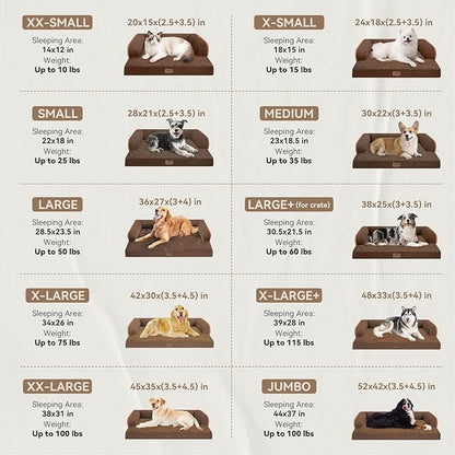 Large Dog Bed Orthopedic Washable - Beds Bolster - Waterproof with Removable Cover - Extra XL XLarge Big Dogs - Memory Foam Couch Sofa - Coffee Dog Bed