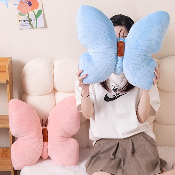PEACH CAT Butterfly Pillow Decorative Butterfly Shaped Throw Pillows 15.7" x 15.7" Cute Plush Cushion Decor for Bedroom Living Room Sofa Couch Blue