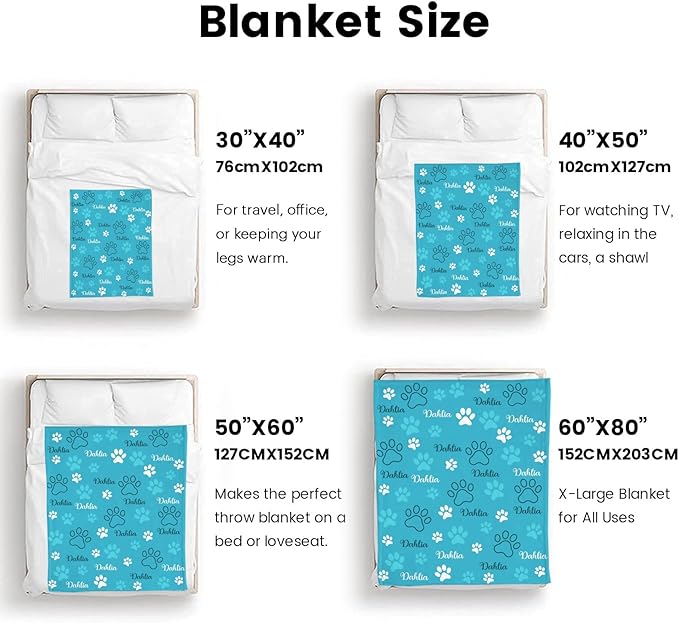 Personalized Dog Blankets with Name, Custom Paw Print Blanket for Large Medium Small Dogs Christmas, Birthday Gifts, Soft Throw Puppy Blanket - Customized Memorial Blanket Gifts for Pet Lovers