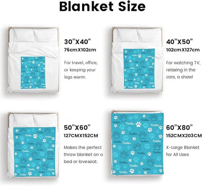 Personalized Dog Blankets with Name, Custom Paw Print Blanket for Large Medium Small Dogs Christmas, Birthday Gifts, Soft Throw Puppy Blanket - Customized Memorial Blanket Gifts for Pet Lovers