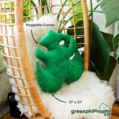 Green Philosophy Co. Monstera Deliciosa Leaf Pillow - Jungle Green