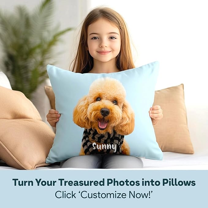 Fabric Textile Products Custom Pet Pillow - USA Made - Custom Pillow with Cat and Dog Photos - Bone with Name - Throw Pillow - Personalized Gift - Pet Gifts (16"x16")