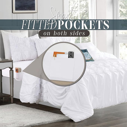 Elegant Comfort 12-Piece Bed-in-a-Bag, Ella Pleated Ruched Pintuck Comforter Set, 6-Piece Sheet Set Featuring Smart Pockets, Matching Decorative Pillows, All Season Bedding, California King, White