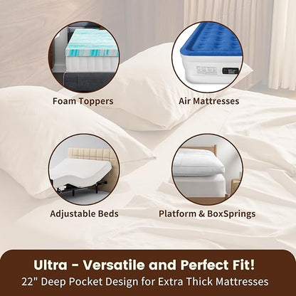 100% Linen Sheet Set Cal King Size Extra Deep Pocket Fits 18-24 Inch Mattress, Breathable & Soft, Smooth 4-Piece Set for Thick Mattresses Hotel Luxury Bedding（Cal King, Linen）