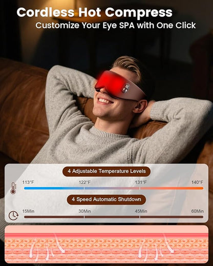 Anydance Heated Eye Mask - Cordless Eye Mask for Dry Eyes, Eye Relief, Improved Sleep, Timed Shutdown, 4 Temperature, Washable Eye Heating Pad for Travel, Removable for Cleaning - Brown
